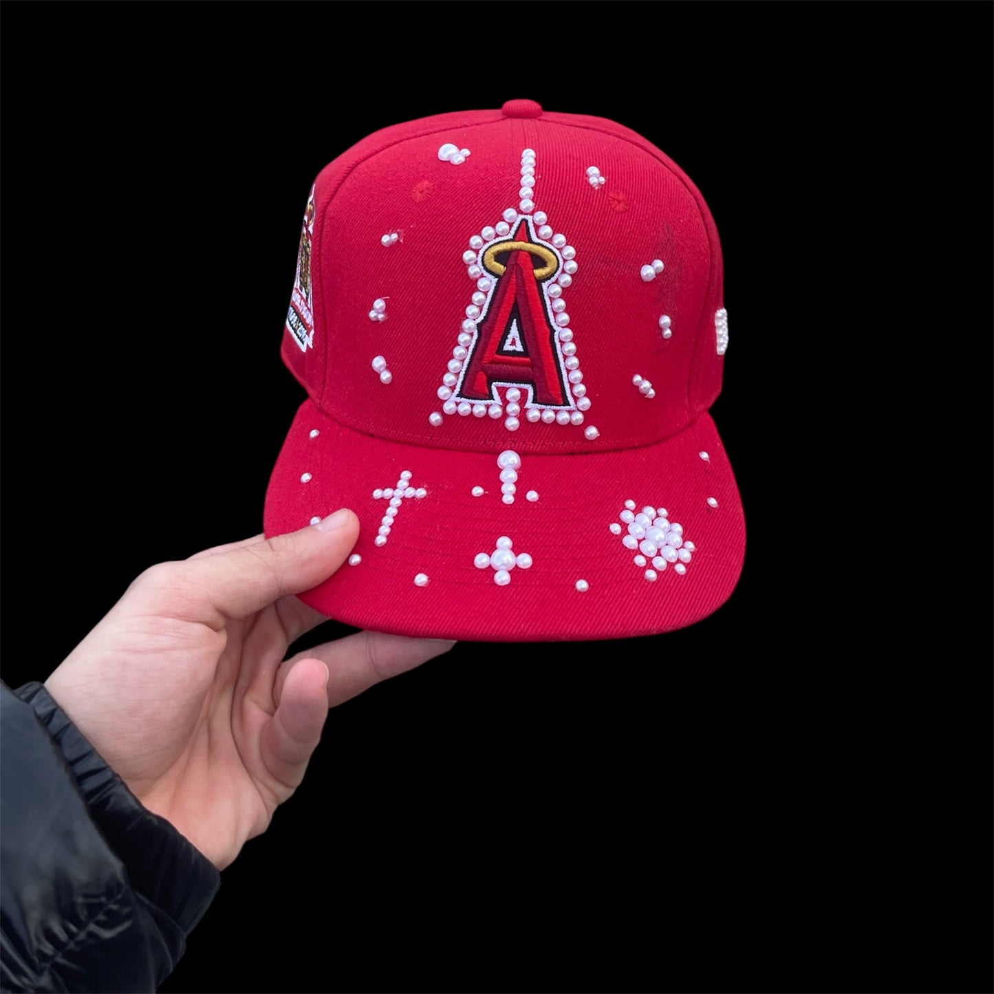 CUSTOM RED ANGELS PEARLS CAP