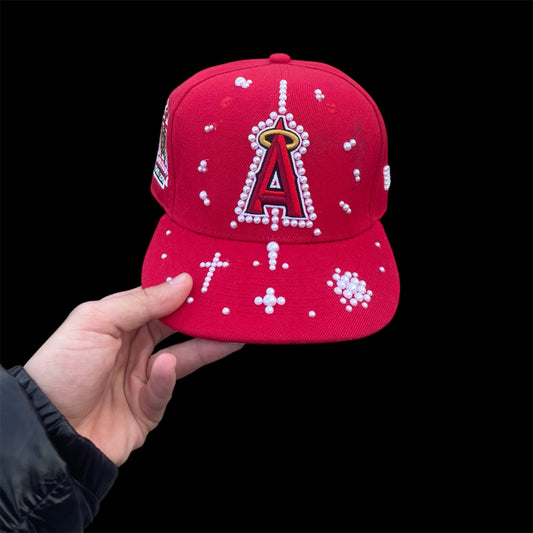 CUSTOM RED ANGELS PEARLS CAP
